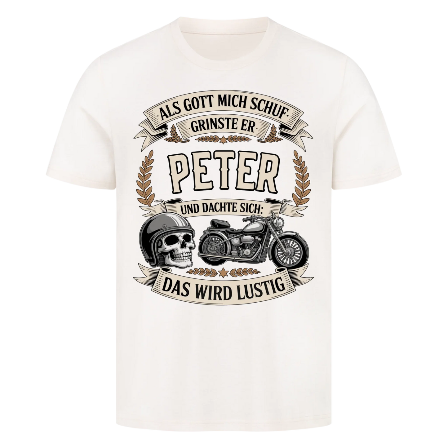 Als Gott mich schuf grinste er [Dein Name] und dachte sich das wird lustig personalisiert Frontdruck Premium T-Shirt