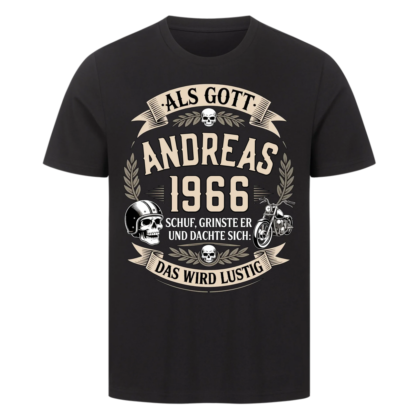 Als Gott [Dein Name] [Dein Jahr] schuf grinste er und dachte sich das wird lustig personalisiert Frontdruck Premium T-Shirt