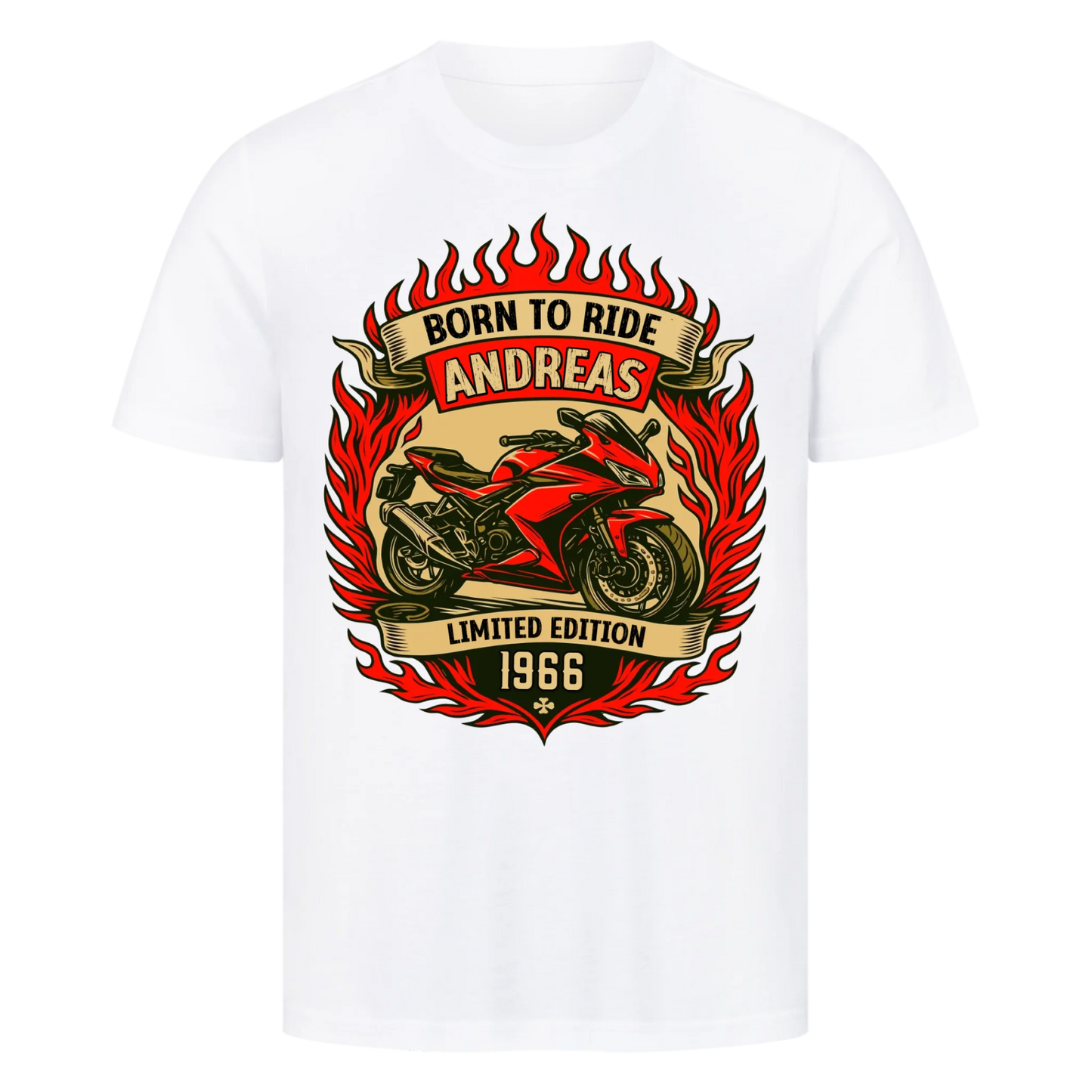 Multicolor [Born to ride] [Dein Name] [Limited Edition] [Jahr] personalisiert Frontdruck Premium T-Shirt