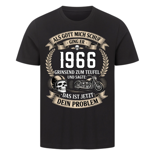 Als Gott mich schuf ging er [Dein Jahr] grinsend zum Teufel und sagte: Das ist jetzt dein Problem personalisiert Frontdruck Premium T-Shirt 2