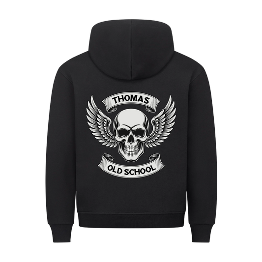 Old School Schädel mit Flügel personalisiert Premium Hoodie
