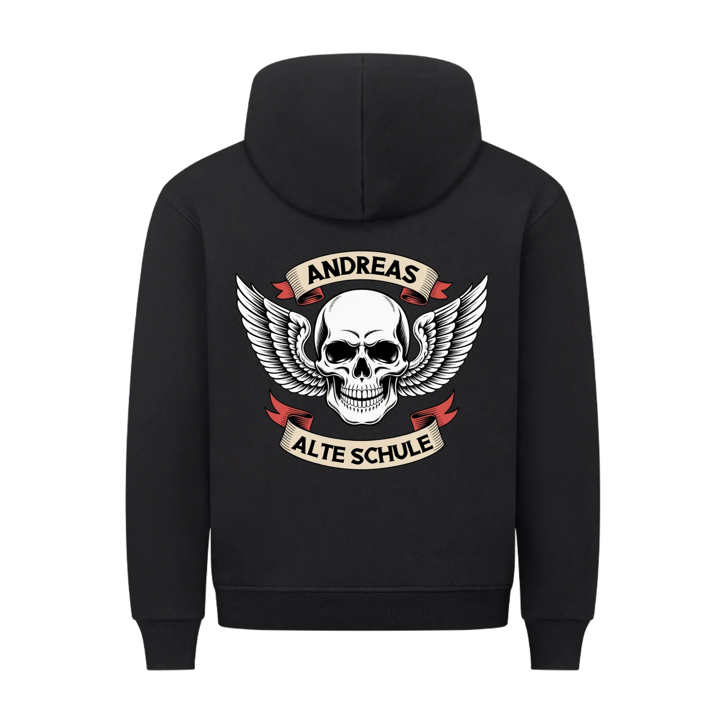 Alte Schule Schädel mit Flügel personalisiert Premium Hoodie