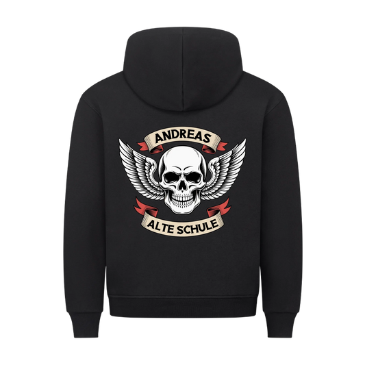 Alte Schule Schädel mit Flügel personalisiert Premium Hoodie