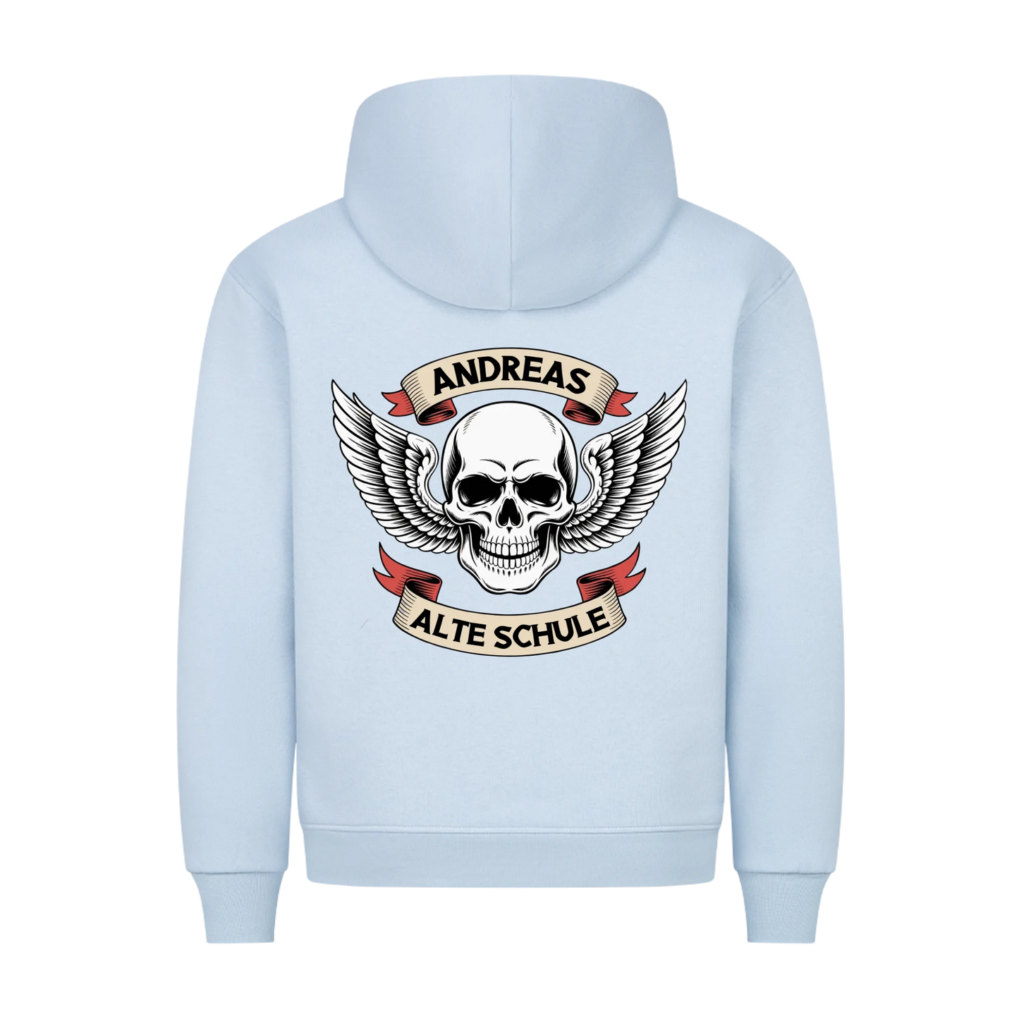 Alte Schule Schädel mit Flügel personalisiert Premium Hoodie
