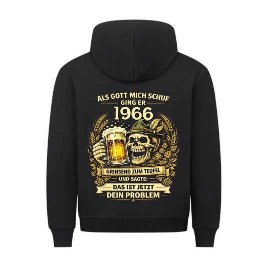 Als Gott mich schuf Bier Schädel Oktoberfest Jahr personalisiert Premium Hoodie
