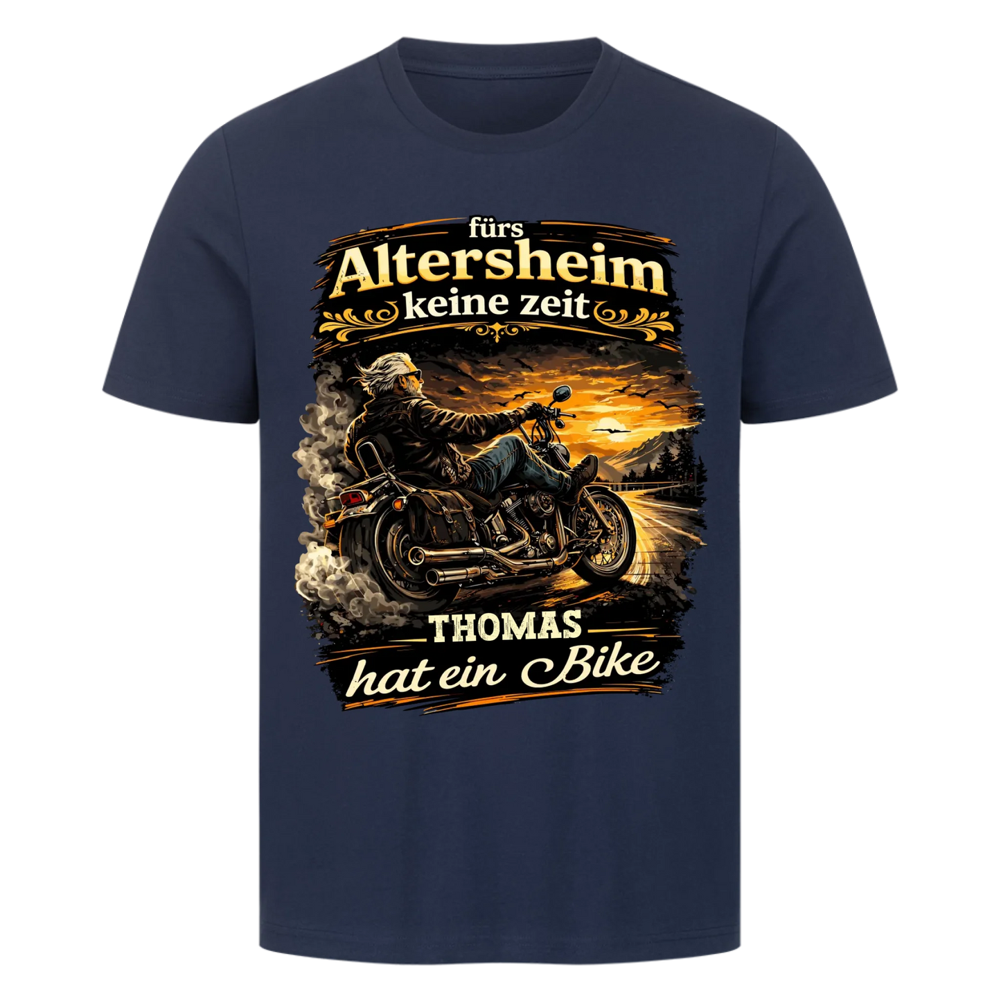 Fürs Altersheim keine Zeit Sonnenuntergang personalisiertes Premium T-Shirt