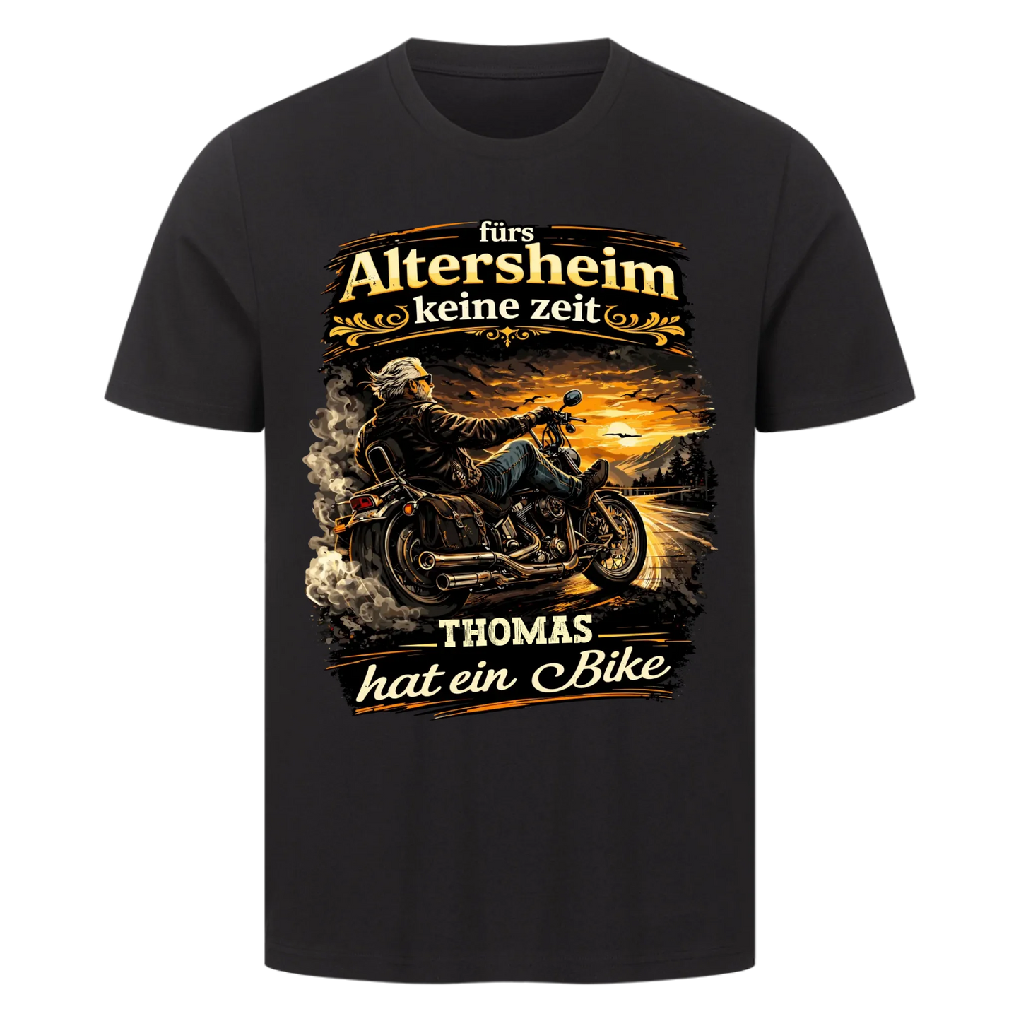Fürs Altersheim keine Zeit Sonnenuntergang personalisiertes Premium T-Shirt