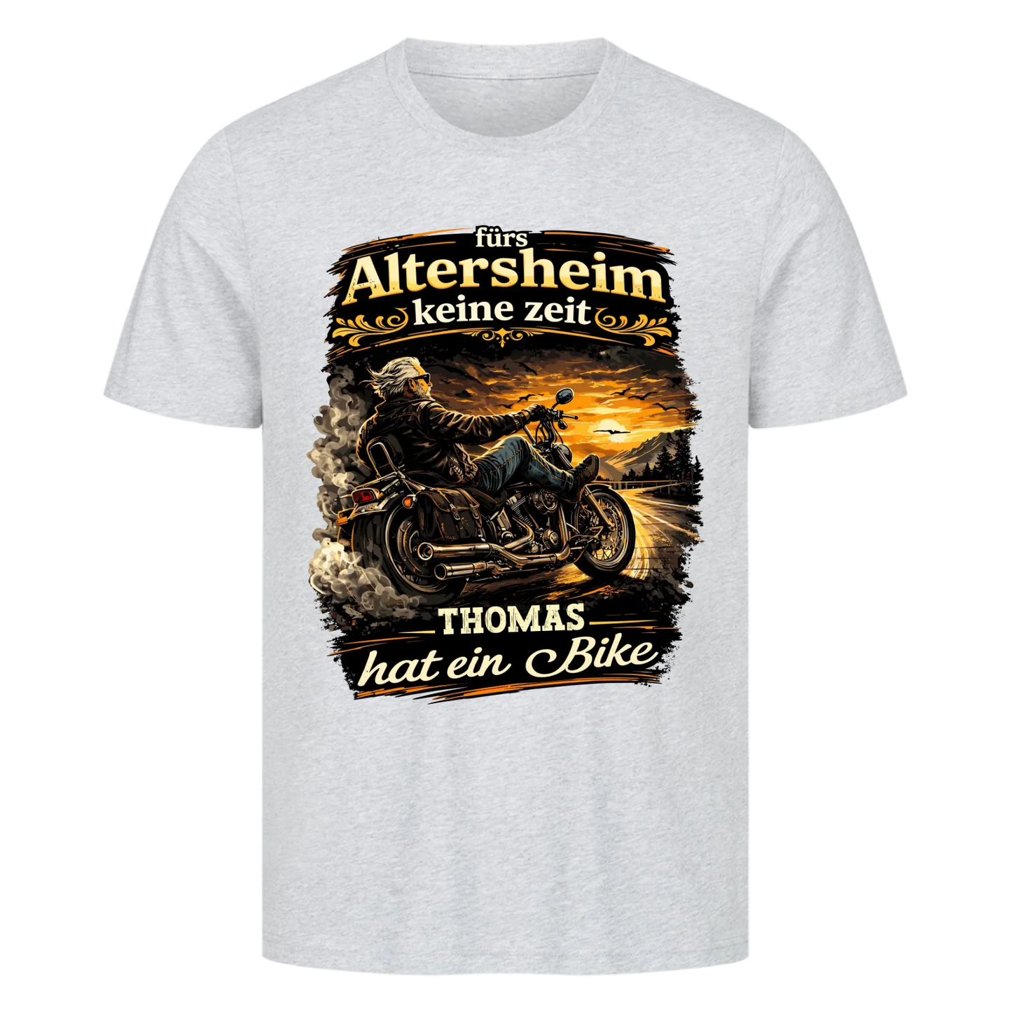 Fürs Altersheim keine Zeit Sonnenuntergang personalisiertes Premium T-Shirt