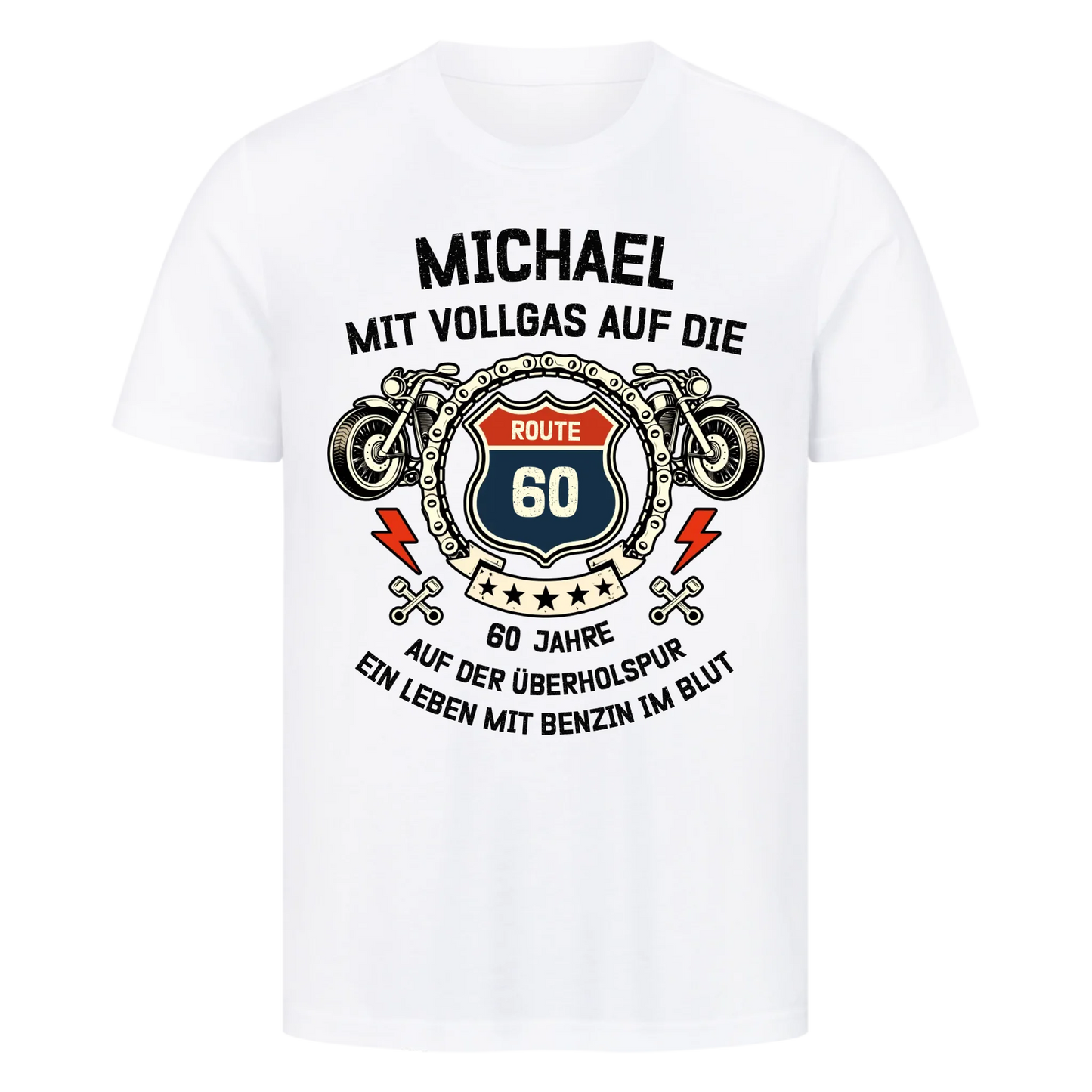 Mit Vollgas auf die Route hell personalisiertes Premium T-Shirt