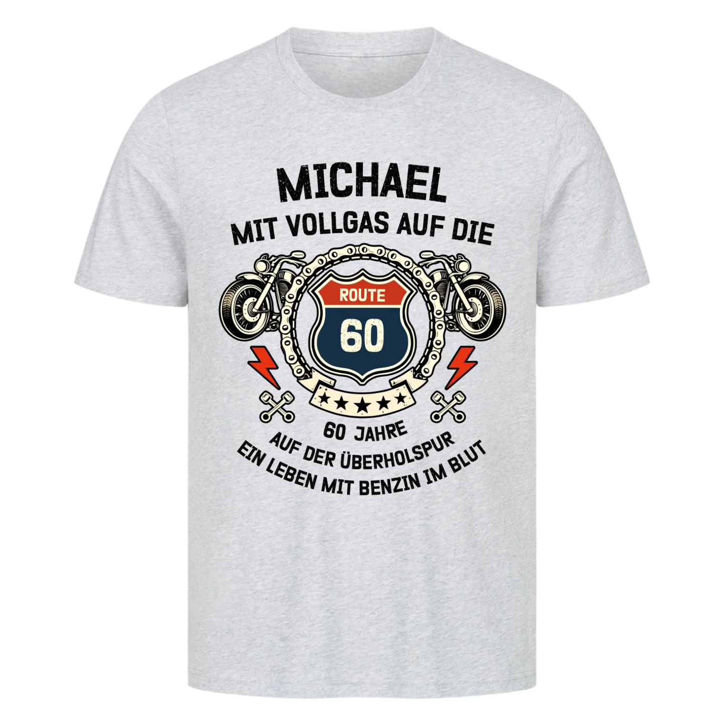 Mit Vollgas auf die Route hell personalisiertes Premium T-Shirt