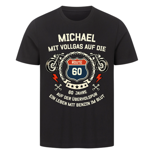 Mit Vollgas auf die Route personalisiertes Premium T-Shirt