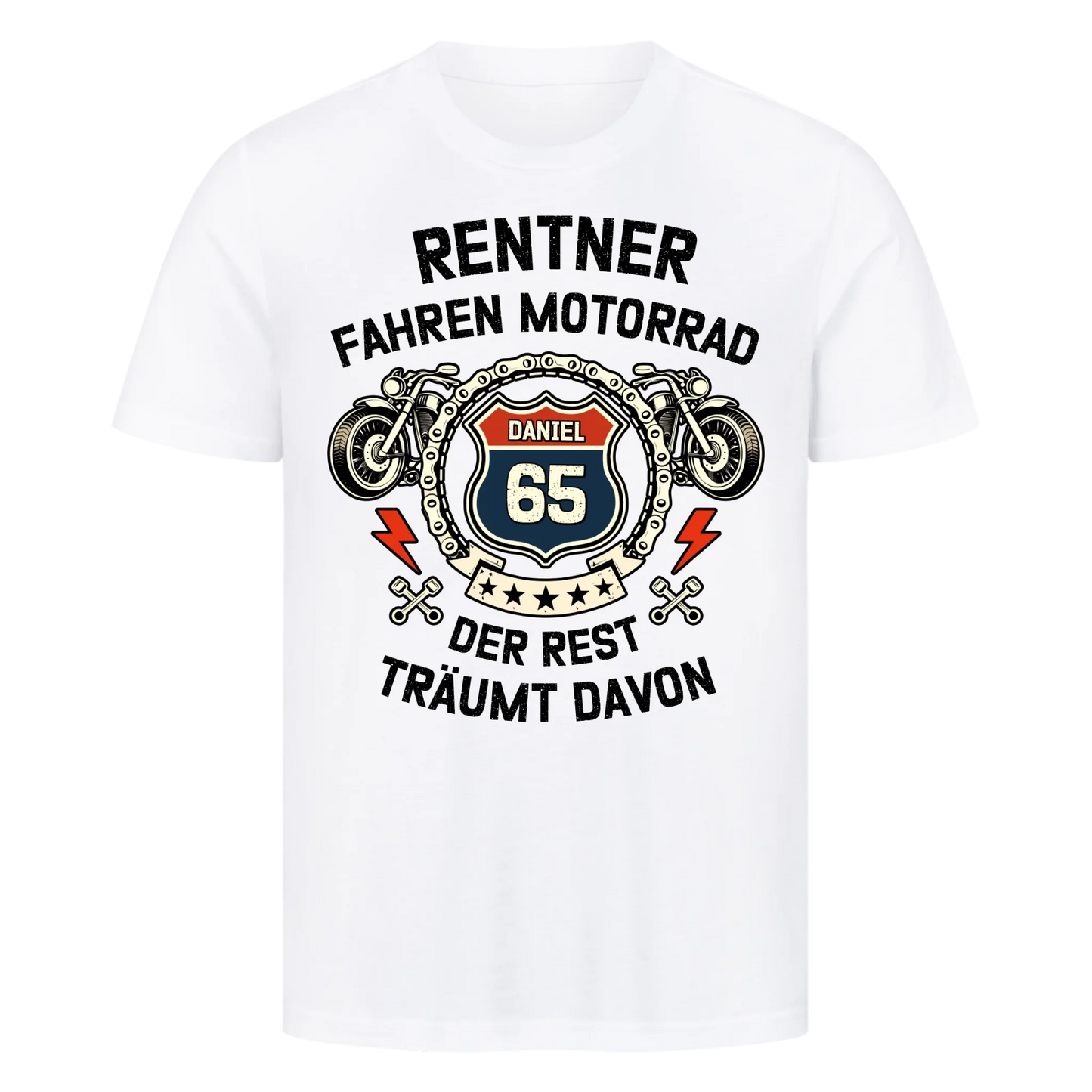 Rentner fahren Motorrad helles personalisiertes Premium T-Shirt