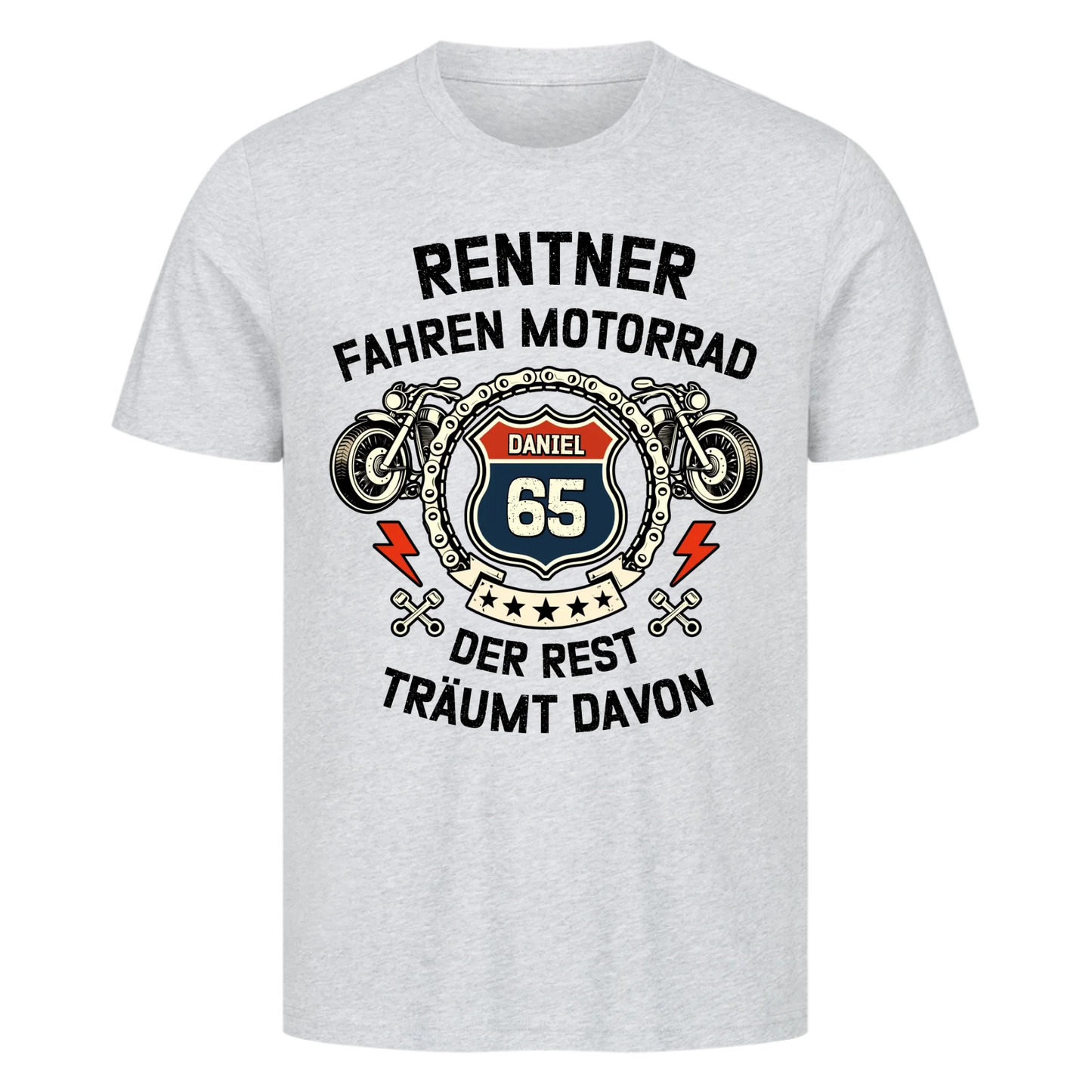 Rentner fahren Motorrad helles personalisiertes Premium T-Shirt