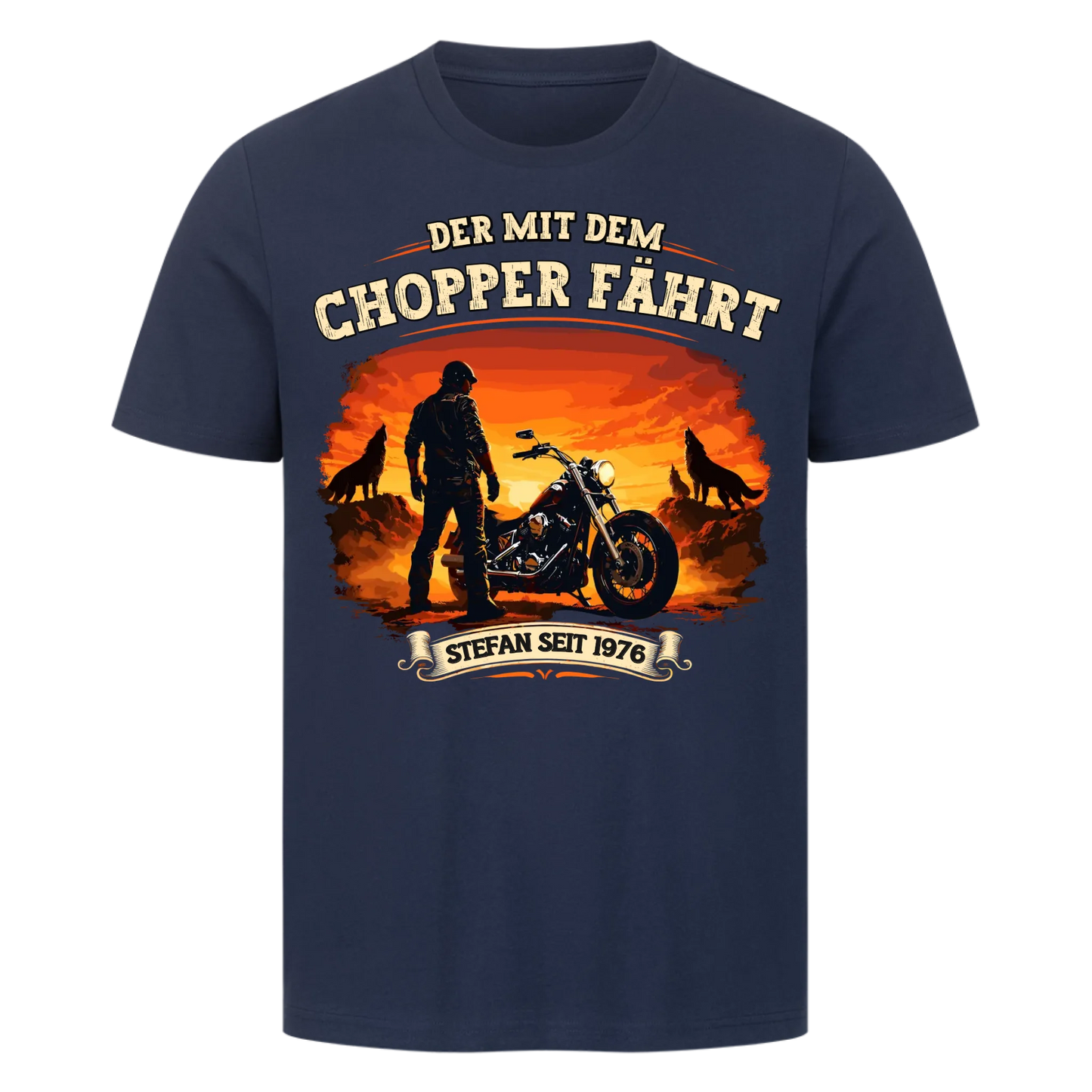 Der mit dem Chopper fährt personalisiertes Premium T-Shirt