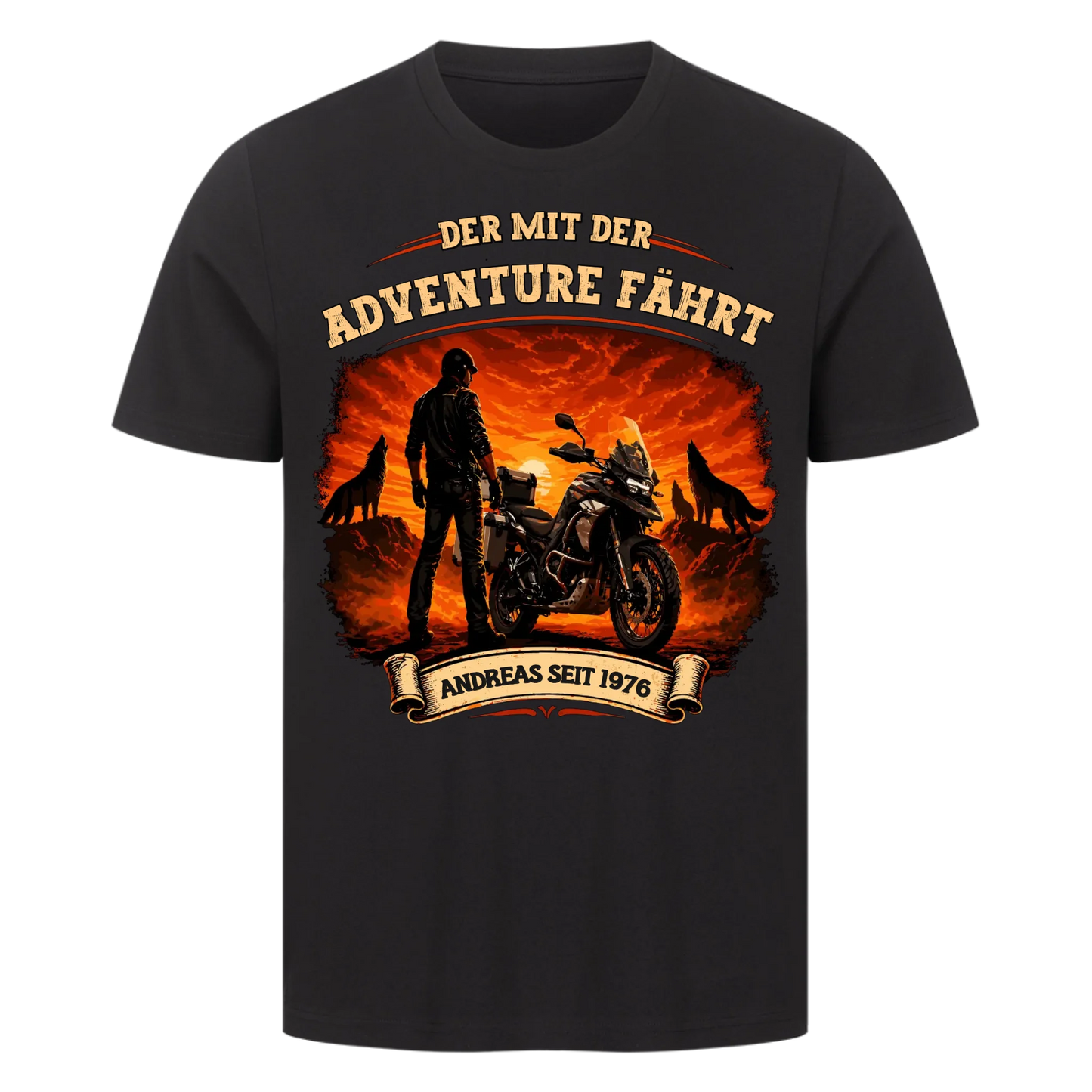 Der mit der Adventure fährt personalisiertes Premium T-Shirt