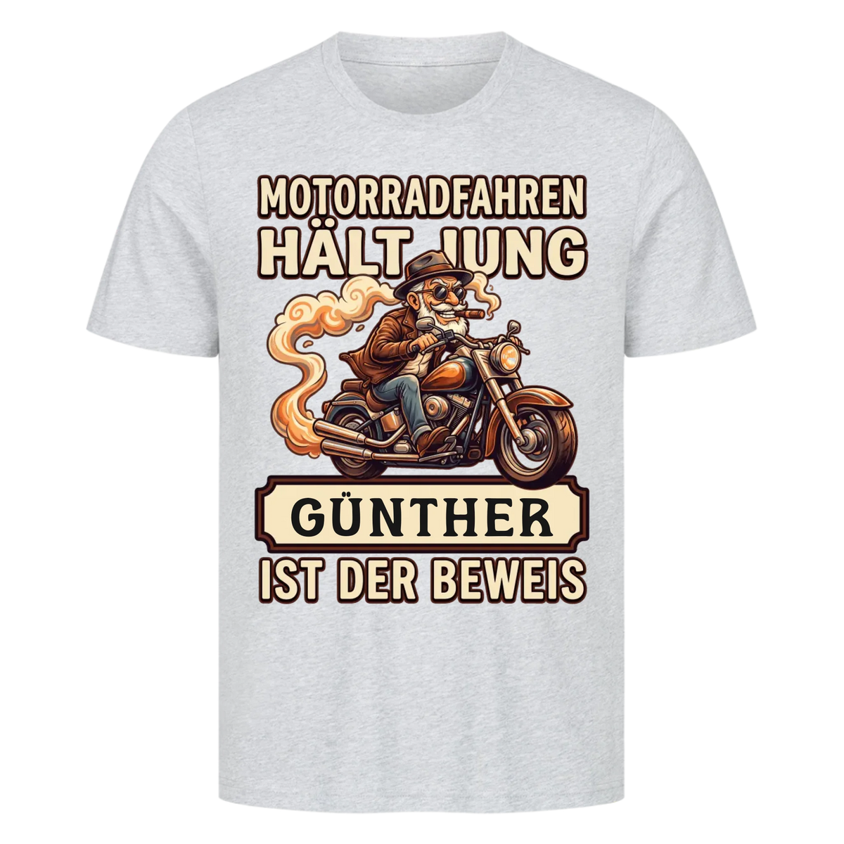 Motorradfahren hält jung – Personalisiertes Biker Premium T-Shirt mit Wunschname