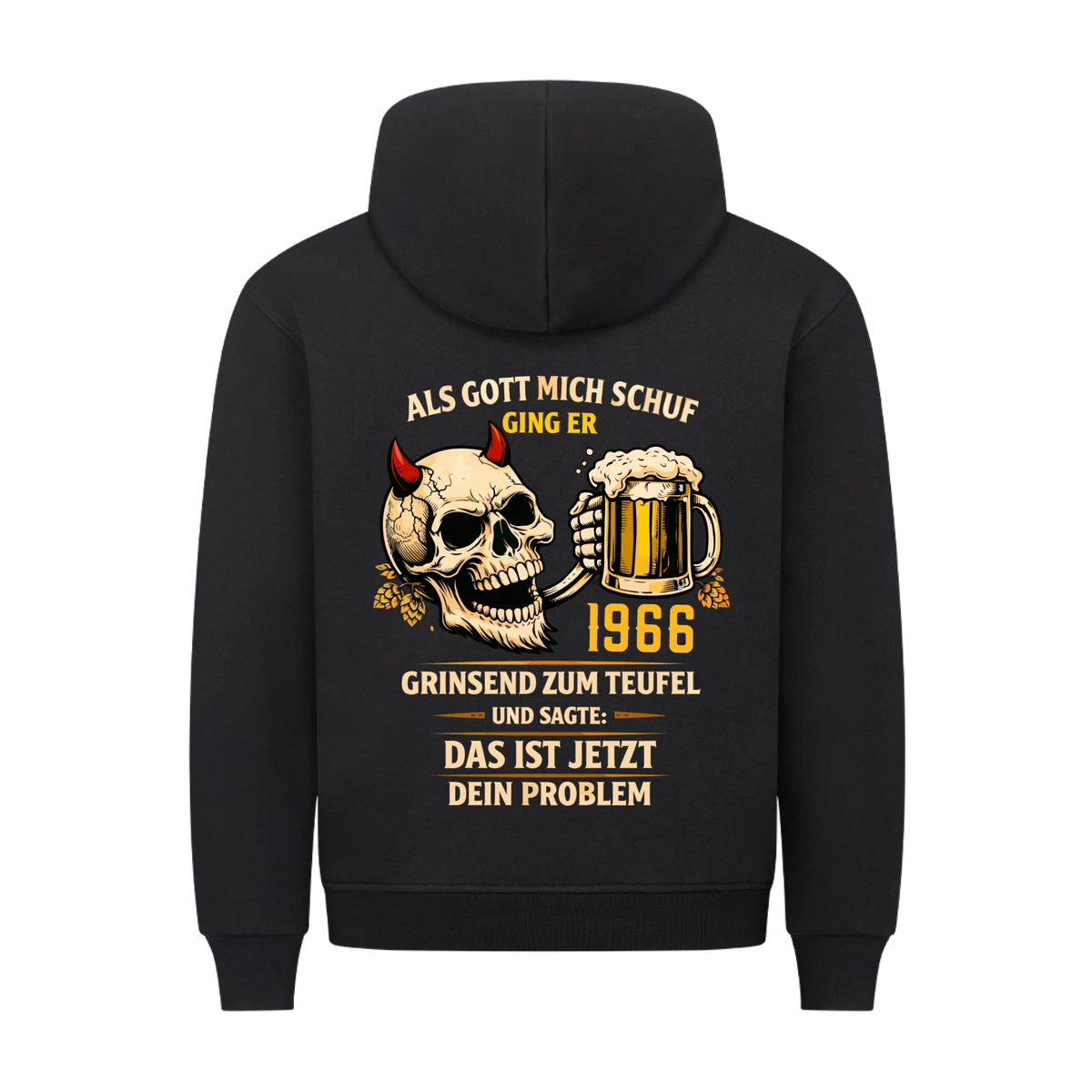 Als Gott mich schuf Bier Teufel Jahr personalisiert Premium Hoodie