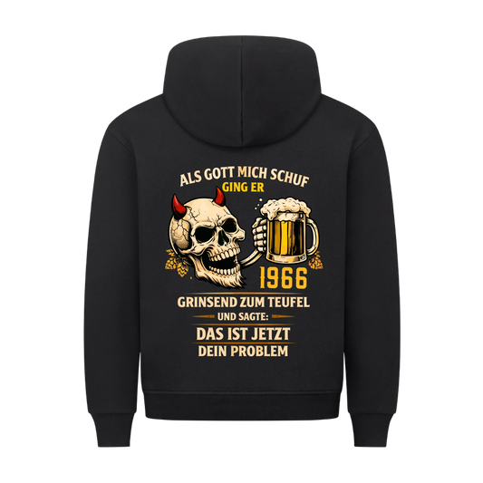 Als Gott mich schuf Bier Teufel Jahr personalisiert Premium Hoodie