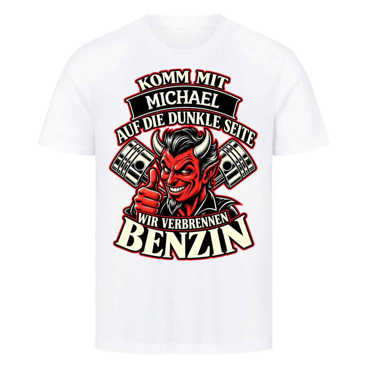 Komm mit auf die dunkle Seite – wir verbrennen Benzin Name personalisiert Premium T-Shirt