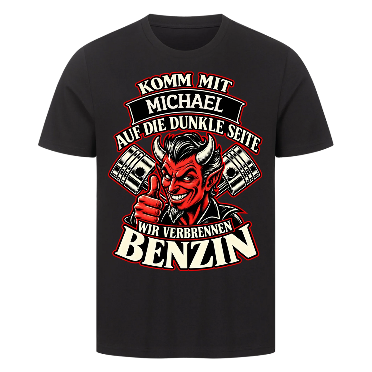 Komm mit auf die dunkle Seite – wir verbrennen Benzin Name personalisiert Premium T-Shirt