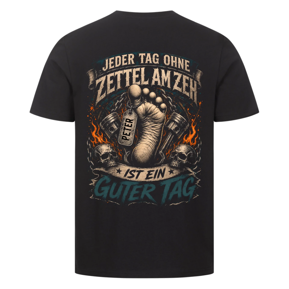 Jeder Tag ohne Zettel am Zeh Biker Skul Name personalisiert Premium T-Shirt Rückendruck