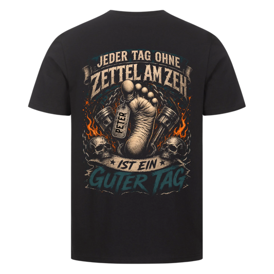 Jeder Tag ohne Zettel am Zeh Biker Skul Name personalisiert Premium T-Shirt Rückendruck