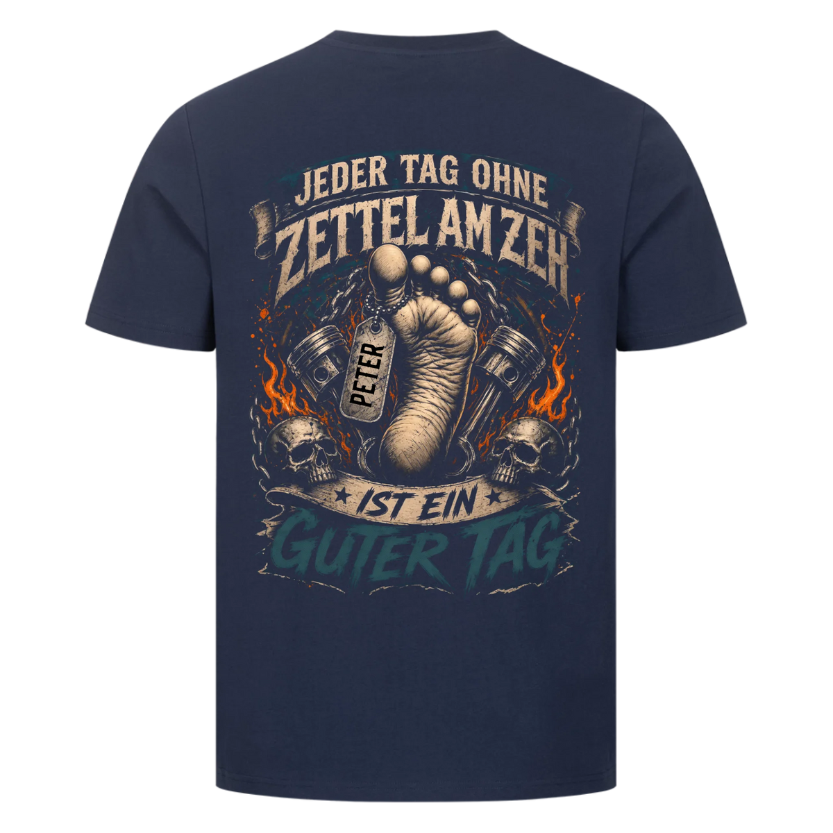 Jeder Tag ohne Zettel am Zeh Biker Skul Name personalisiert Premium T-Shirt Rückendruck