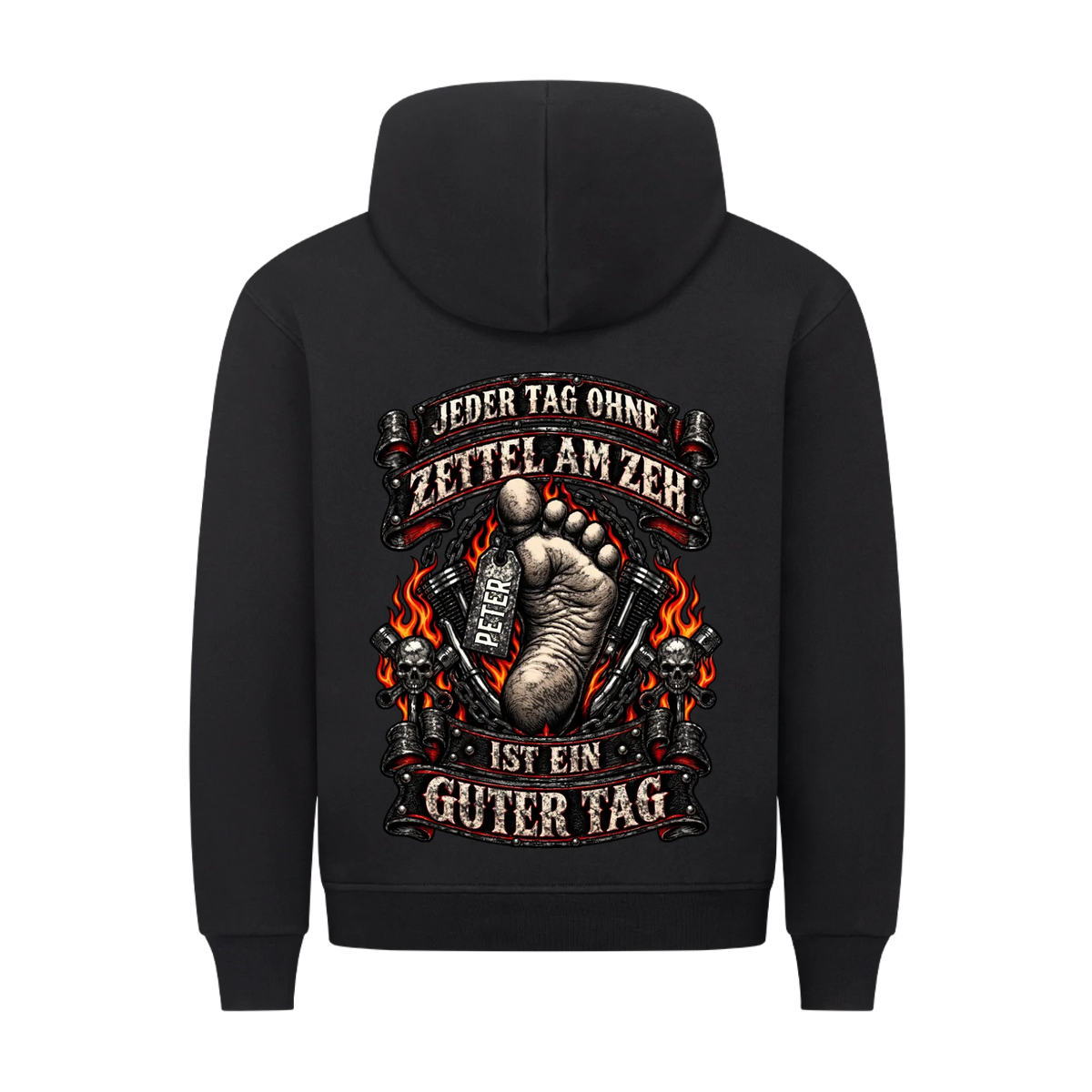 Jeder Tag ohne Zettel am Zeh Biker Flammen Name personalisiert Premium Hoodie