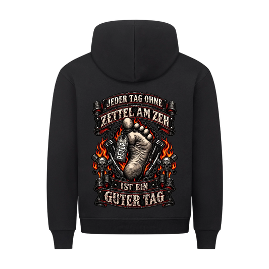 Jeder Tag ohne Zettel am Zeh Biker Flammen Name personalisiert Premium Hoodie