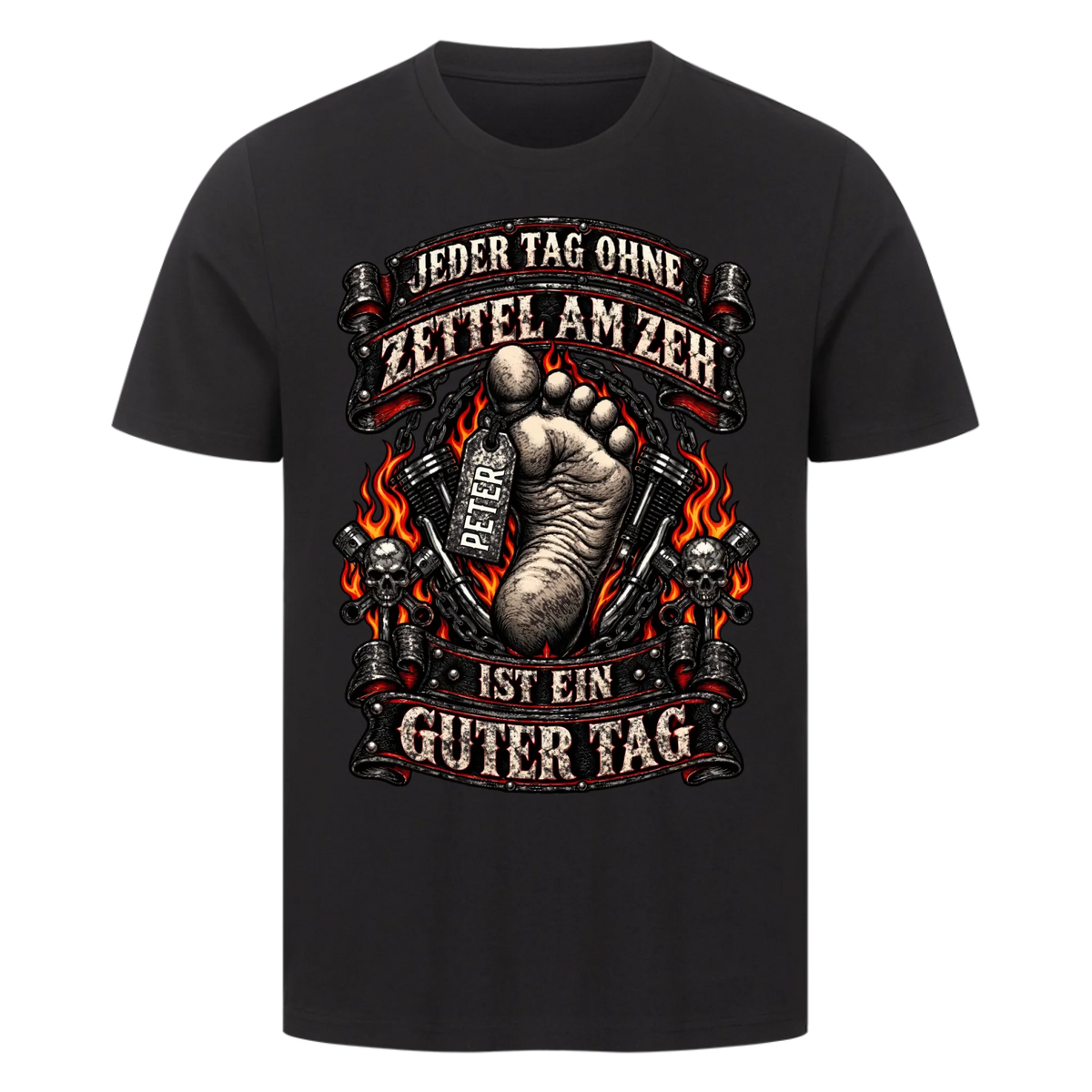 Jeder Tag ohne Zettel am Zeh Biker Flammen Name personalisiert Premium T-Shirt