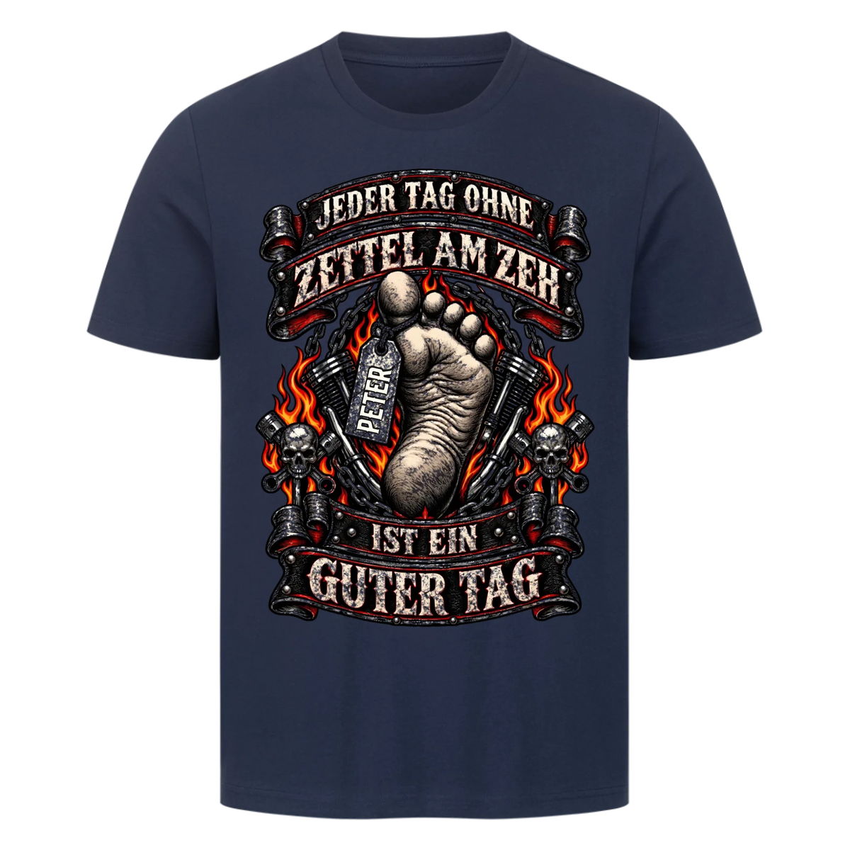 Jeder Tag ohne Zettel am Zeh Biker Flammen Name personalisiert Premium T-Shirt