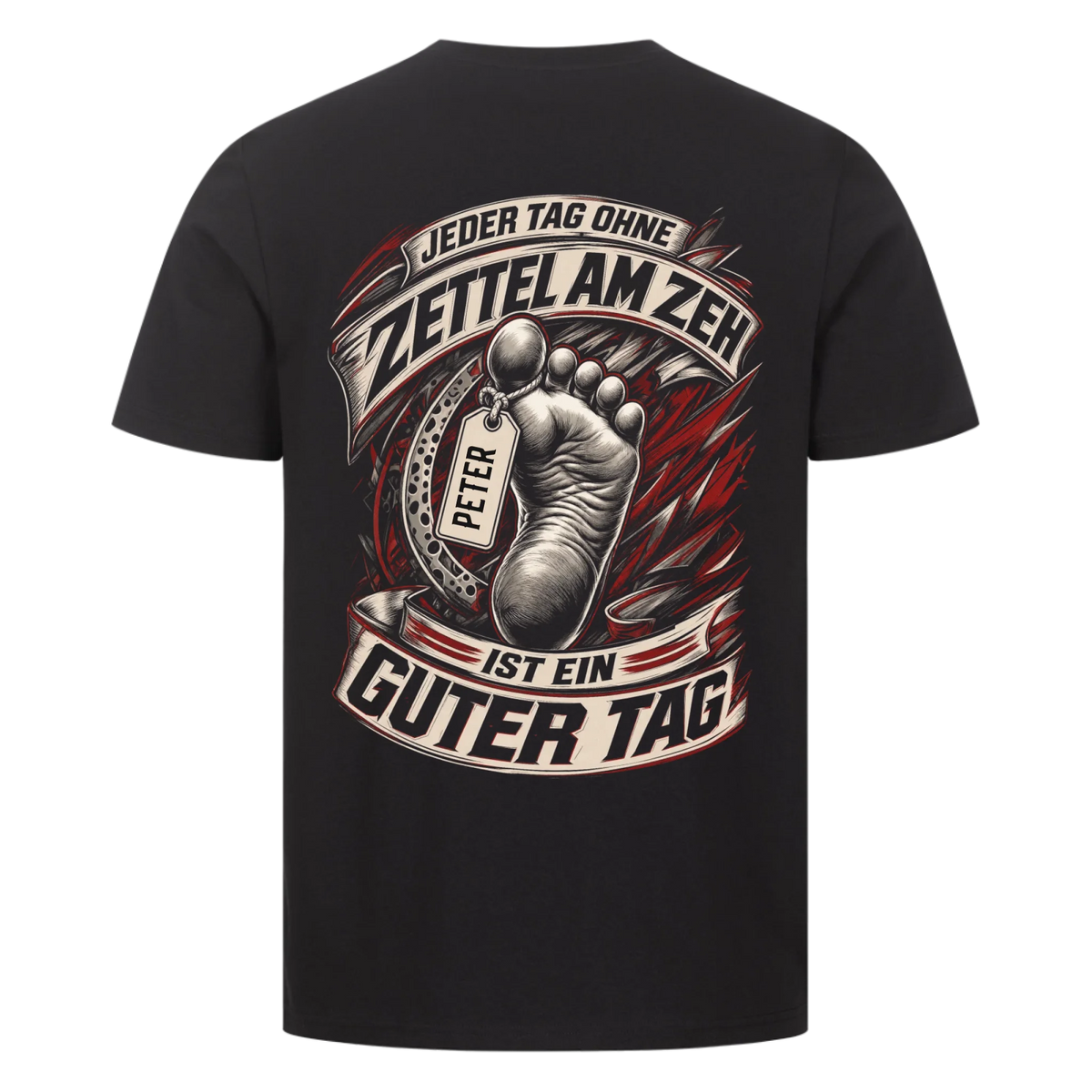 Jeder Tag ohne Zettel am Zeh Biker Sport Name personalisiert Premium T-Shirt Rückendruck