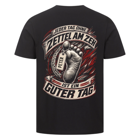 Jeder Tag ohne Zettel am Zeh Biker Sport Name personalisiert Premium T-Shirt Rückendruck