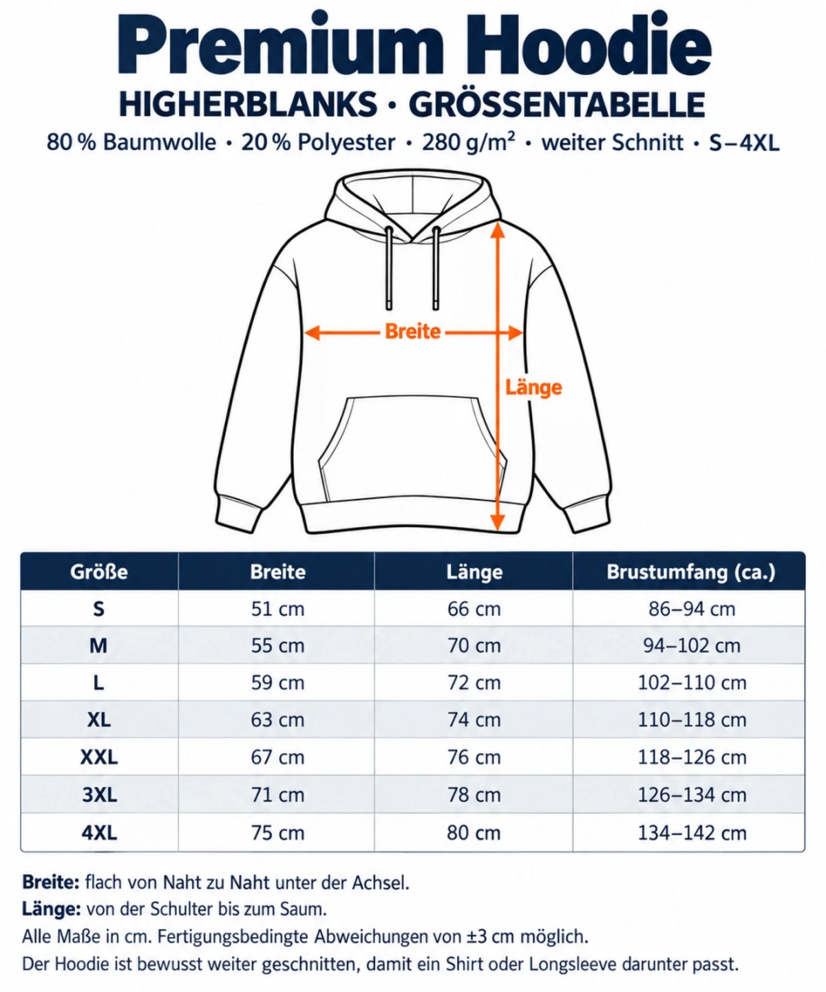 hoodie higher blanks größentabelle