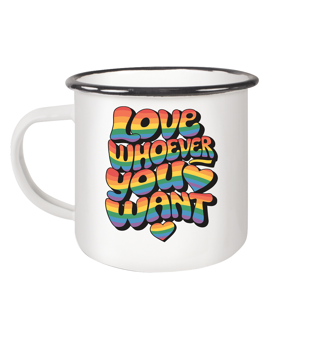 "Love whoever you want" – LGBTQ-Design - Emaille Tasse (Black)