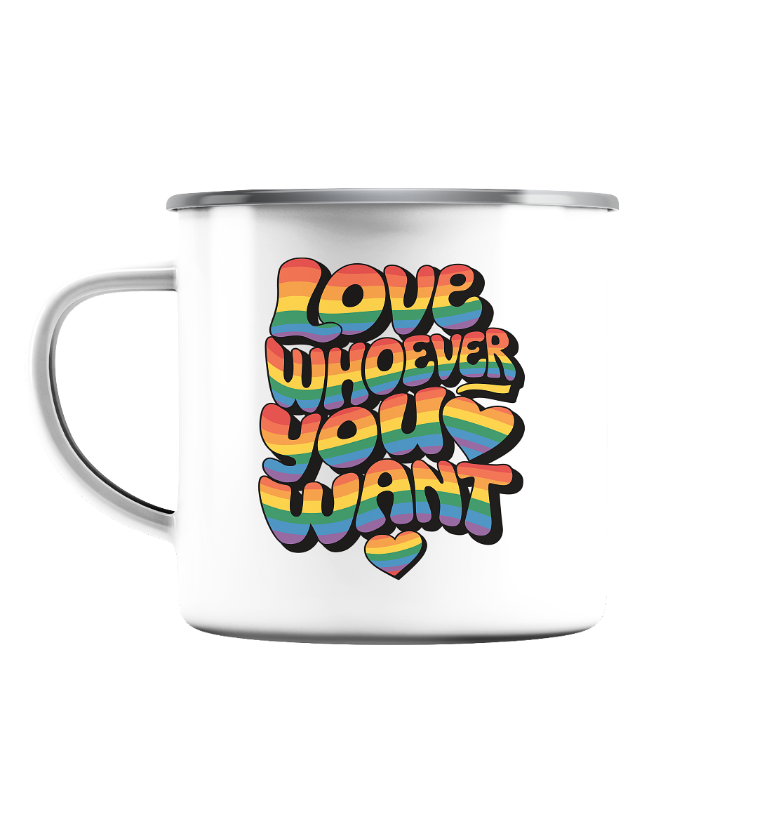 "Love whoever you want" – LGBTQ-Design - Emaille Tasse (Silber)