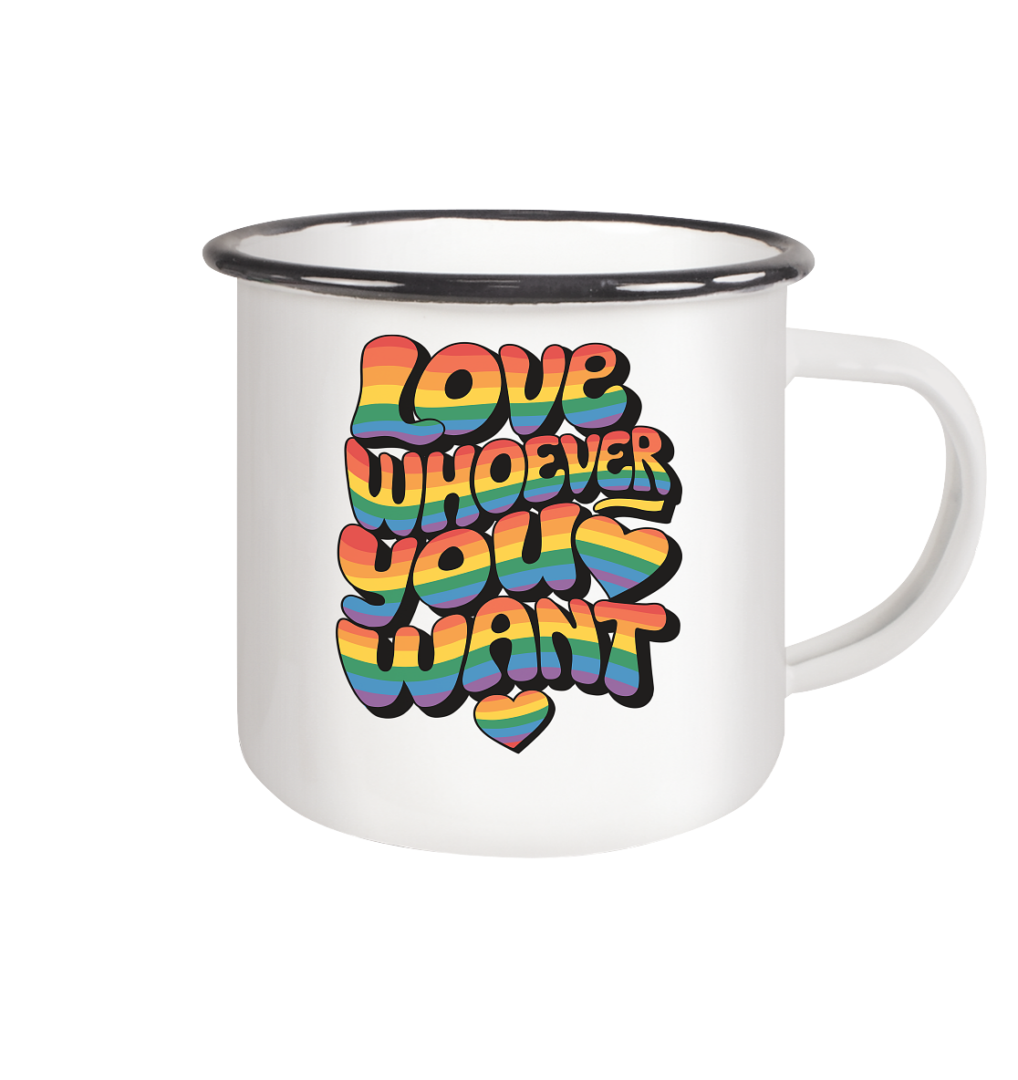 "Love whoever you want" – LGBTQ-Design - Emaille Tasse (Black)