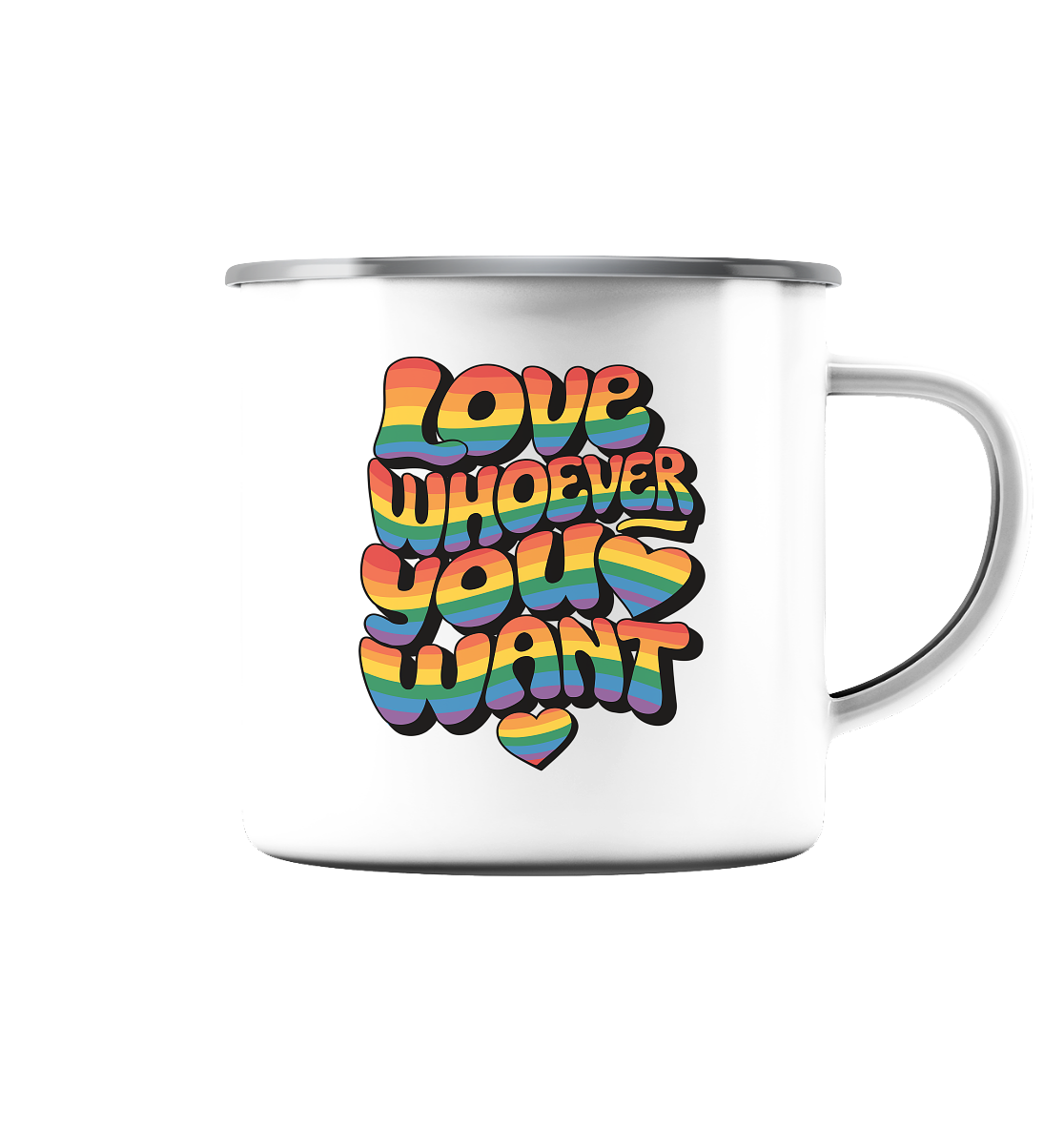"Love whoever you want" – LGBTQ-Design - Emaille Tasse (Silber)
