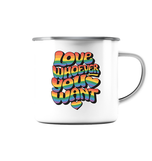 "Love whoever you want" – LGBTQ-Design - Emaille Tasse (Silber)